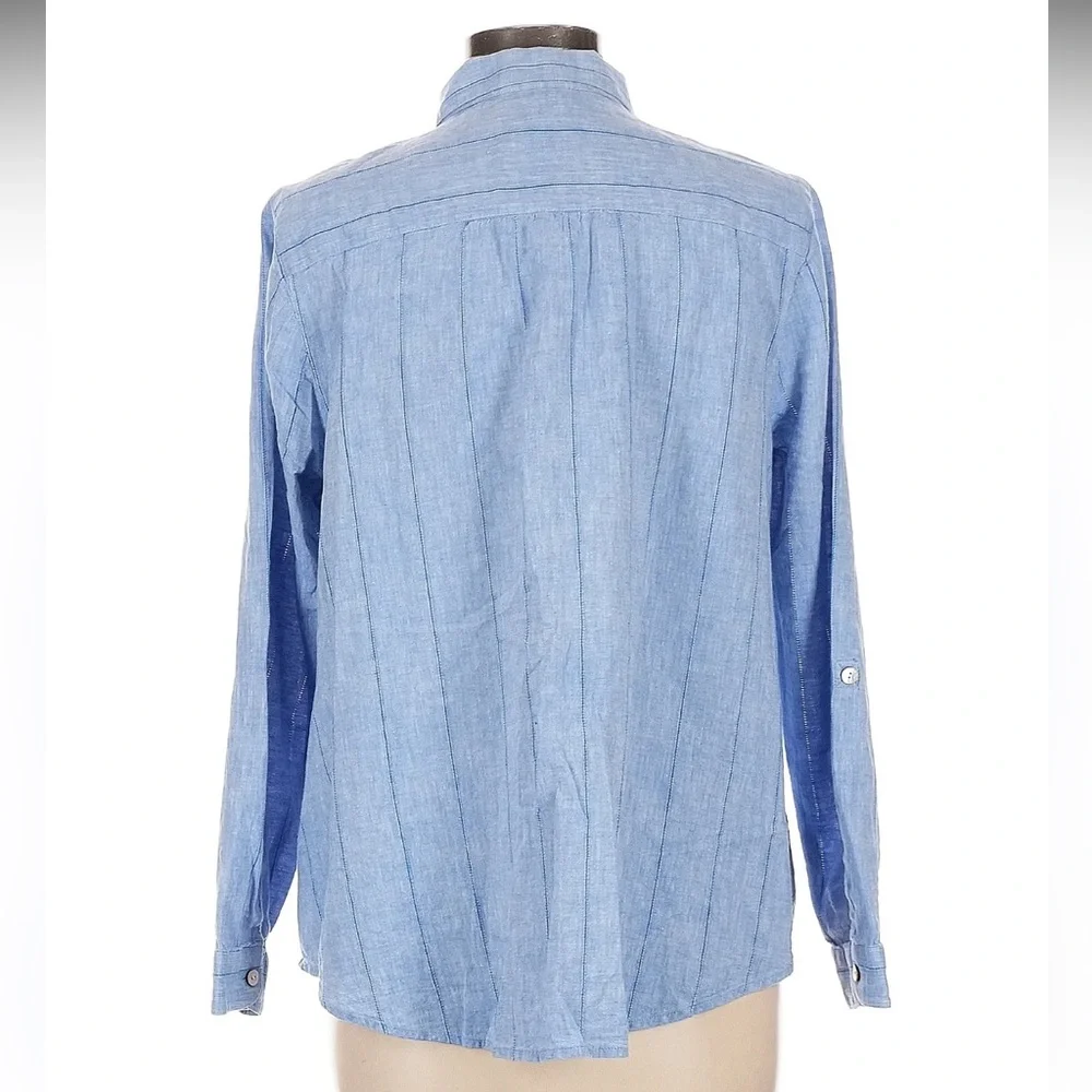 NWT J. JILL Blue Linen Stripe Long Sleeve Button Down Shirt Classic Office | XLP - Picture 2 of 16